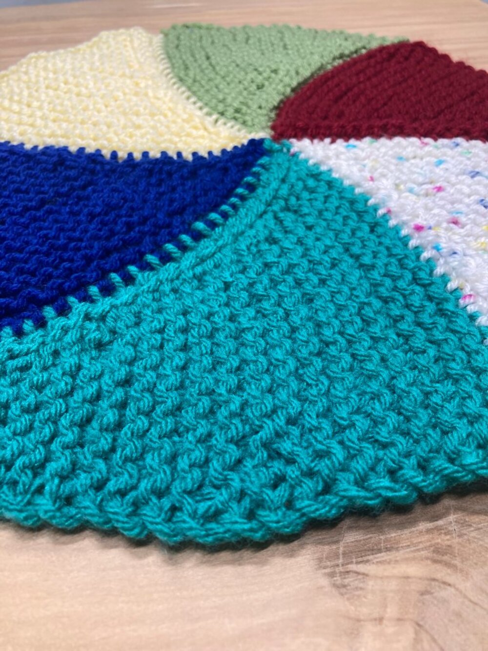 Set of 2 Handmade Knit Pinwheel Doilies Round Cotton Mats Multi Color - Picture 2 of 3